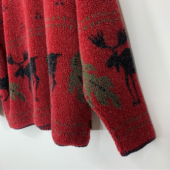 Alps Finest Quality Apparel Moose Print Winter Teddy Red Sweatshirt Size Large - Picture 6 of 16
